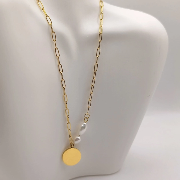 Χρυσό κολιέ με στρογγυλό μενταγιόν Hermosa Jewels